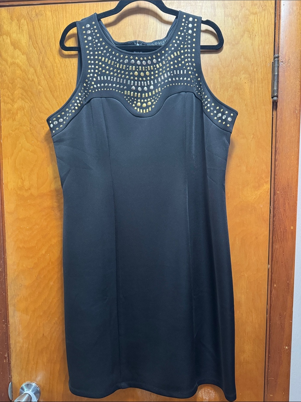 Eloquii Black Mini Dress with Gold Stud Accents